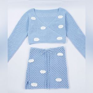 Handmade cotton crochet cloud sweater and skirt set